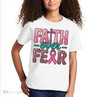 Cross Breast Cancer Faith Over Fear Kids T-Shirt thumb 2