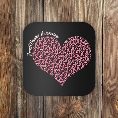 Cute Breast Cancer Awareness Ribbon Pattern Heart Coaster