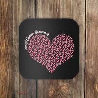 Cute Breast Cancer Awareness Ribbon Pattern Heart Coaster thumb 0