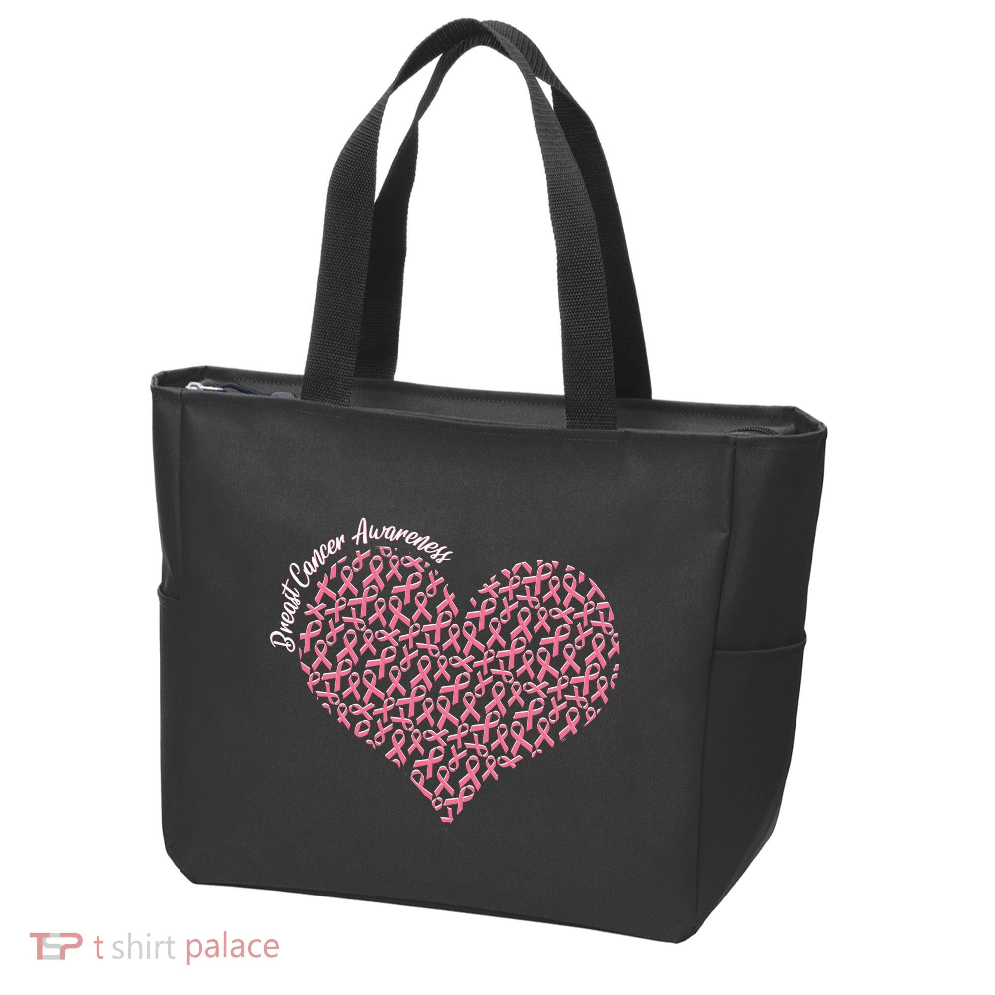 Cute Breast Cancer Awareness Ribbon Pattern Heart Tote Bag