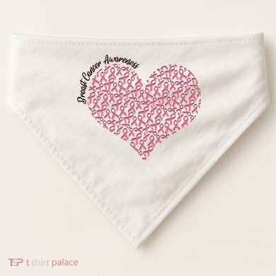 Cute Breast Cancer Awareness Ribbon Pattern Heart USA-Made Doggie Bandana