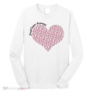 Cute Breast Cancer Awareness Ribbon Pattern Heart Long Sleeve Shirt