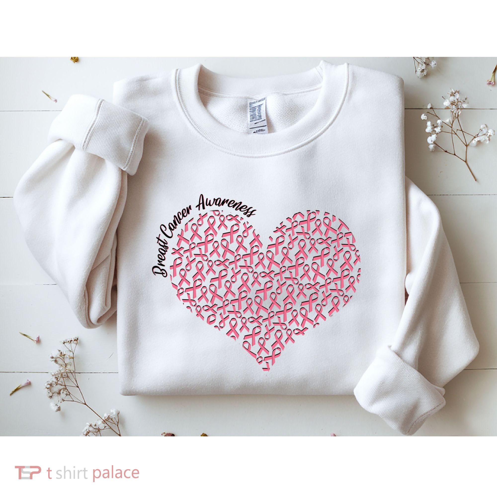 Cute Breast Cancer Awareness Ribbon Pattern Heart Sweatshirt