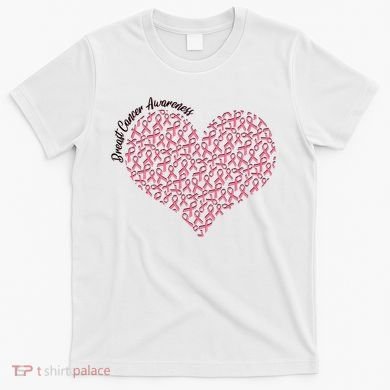 Cute Breast Cancer Awareness Ribbon Pattern Heart T-Shirt