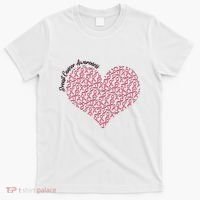 Cute Breast Cancer Awareness Ribbon Pattern Heart T-Shirt thumb 0