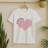 Cute Breast Cancer Awareness Ribbon Pattern Heart T-Shirt thumb 2