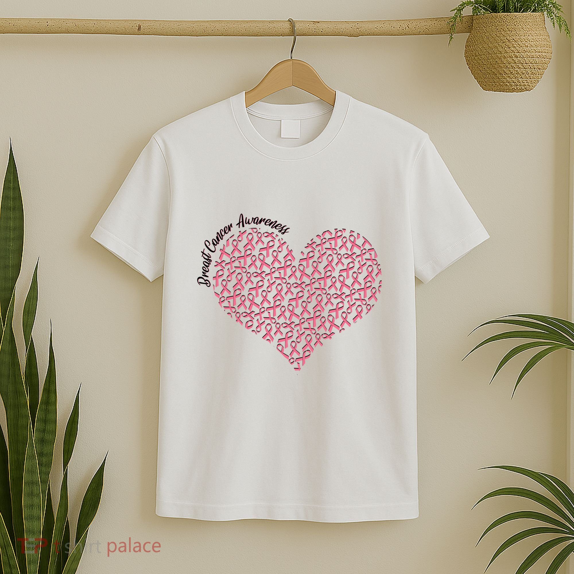 Cute Breast Cancer Awareness Ribbon Pattern Heart T-Shirt