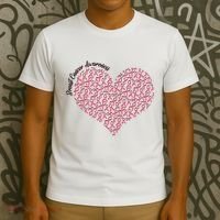 Cute Breast Cancer Awareness Ribbon Pattern Heart T-Shirt thumb 3