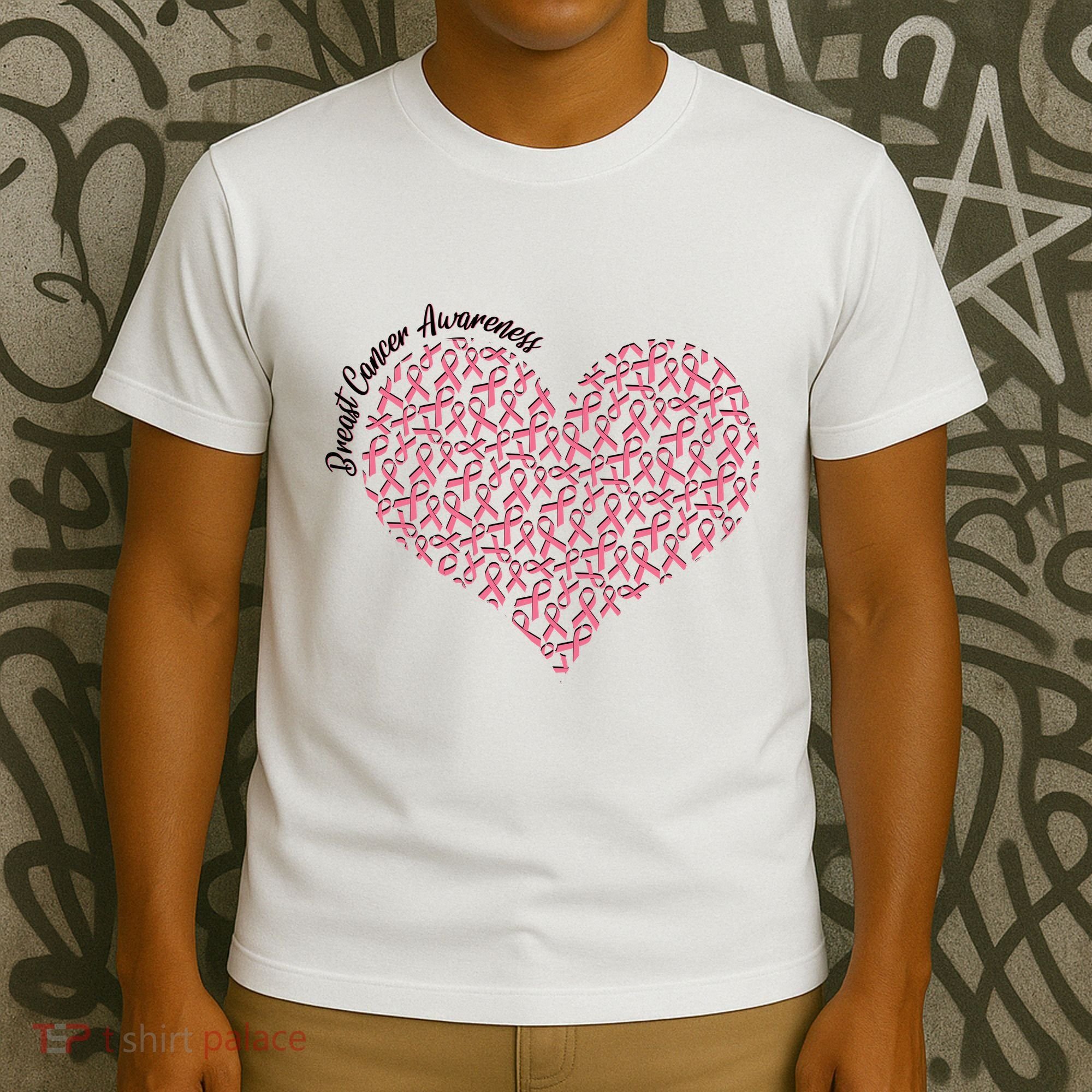 Cute Breast Cancer Awareness Ribbon Pattern Heart T-Shirt