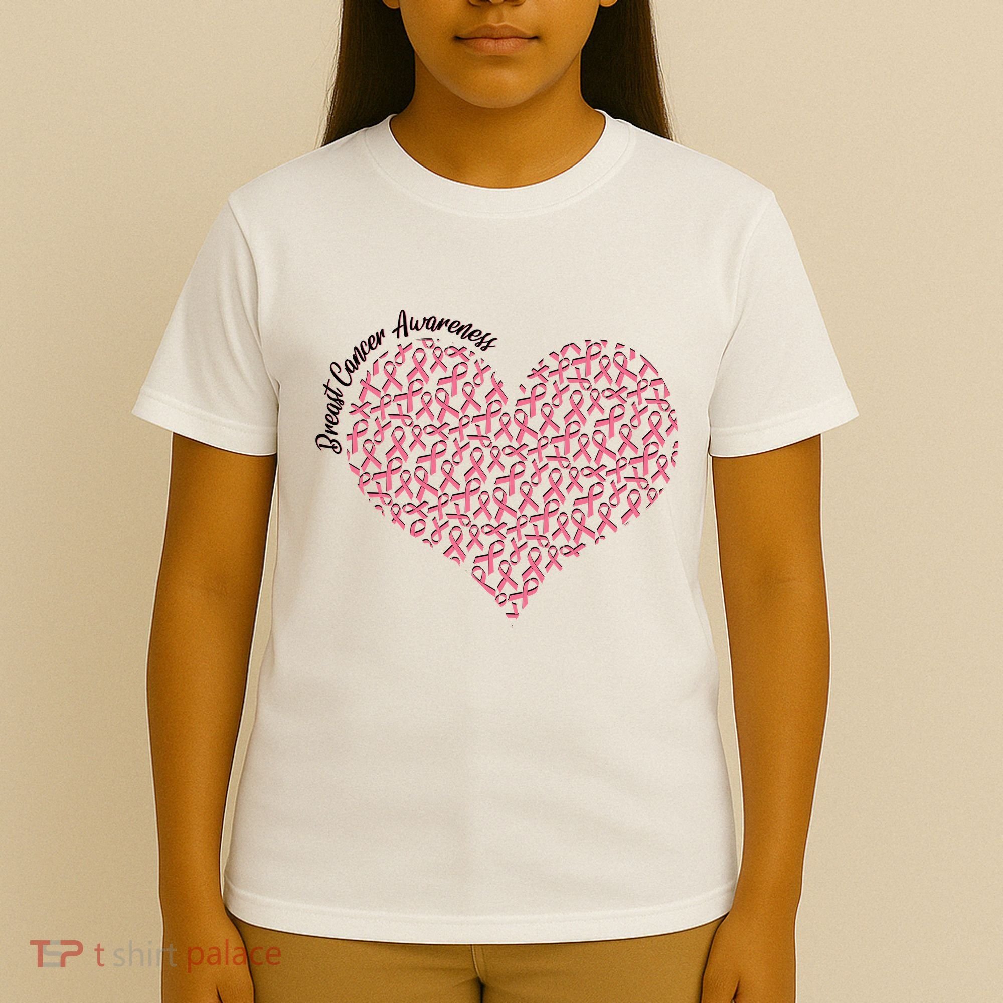 Cute Breast Cancer Awareness Ribbon Pattern Heart T-Shirt