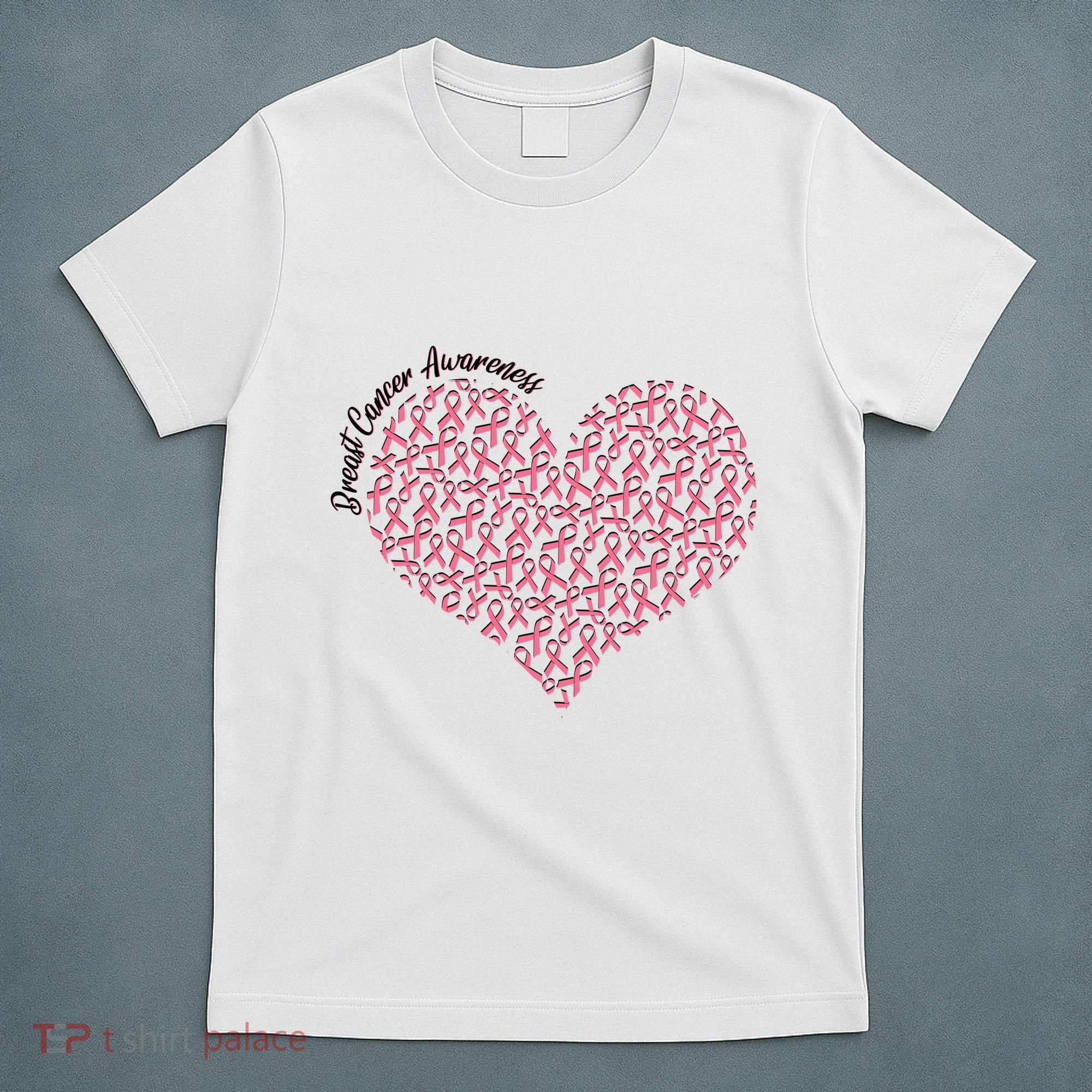 Cute Breast Cancer Awareness Ribbon Pattern Heart T-Shirt