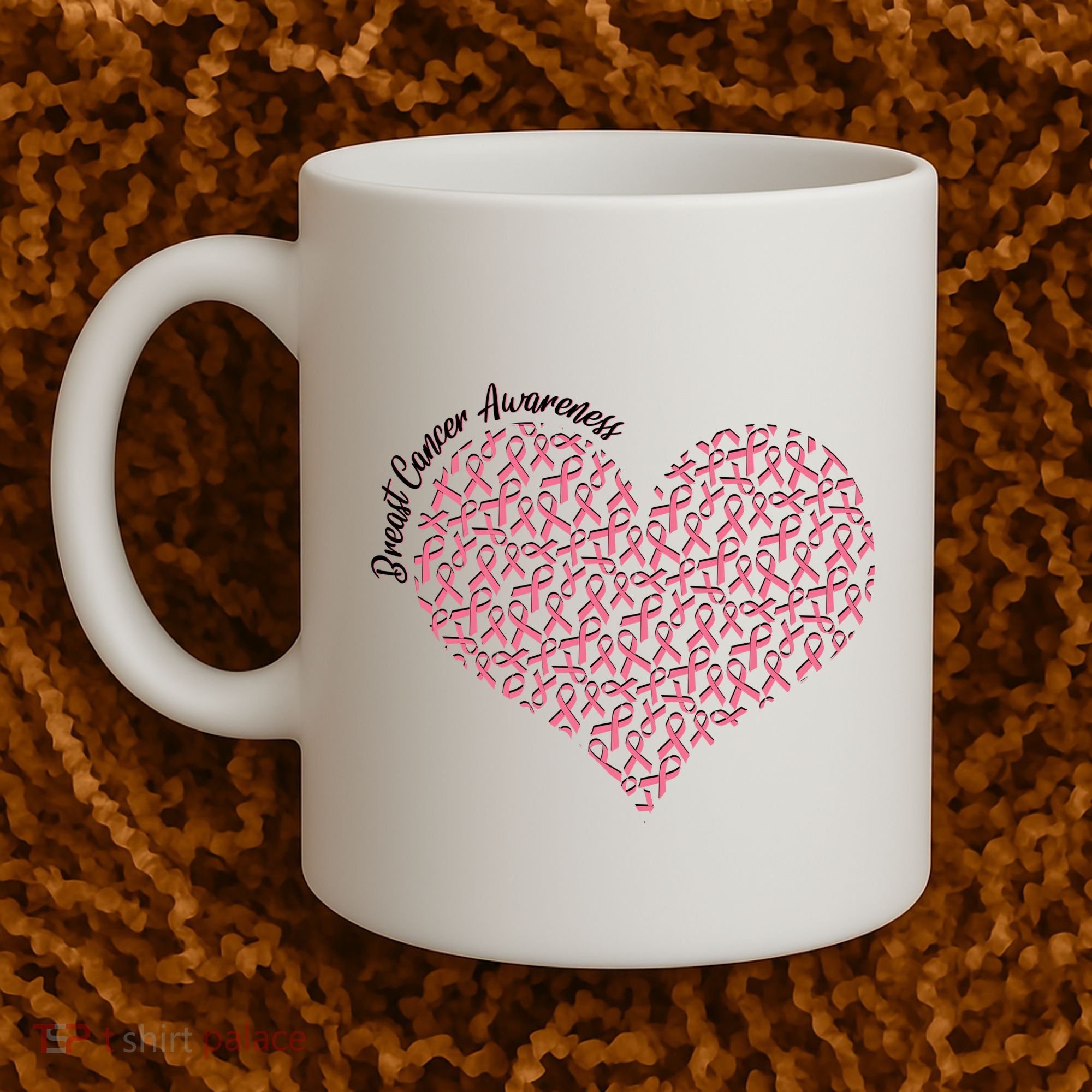 Cute Breast Cancer Awareness Ribbon Pattern Heart Coffee Mug