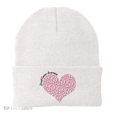 Cute Breast Cancer Awareness Ribbon Pattern Heart Beanie