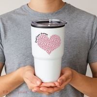 Cute Breast Cancer Awareness Ribbon Pattern Heart Tumbler thumb 2