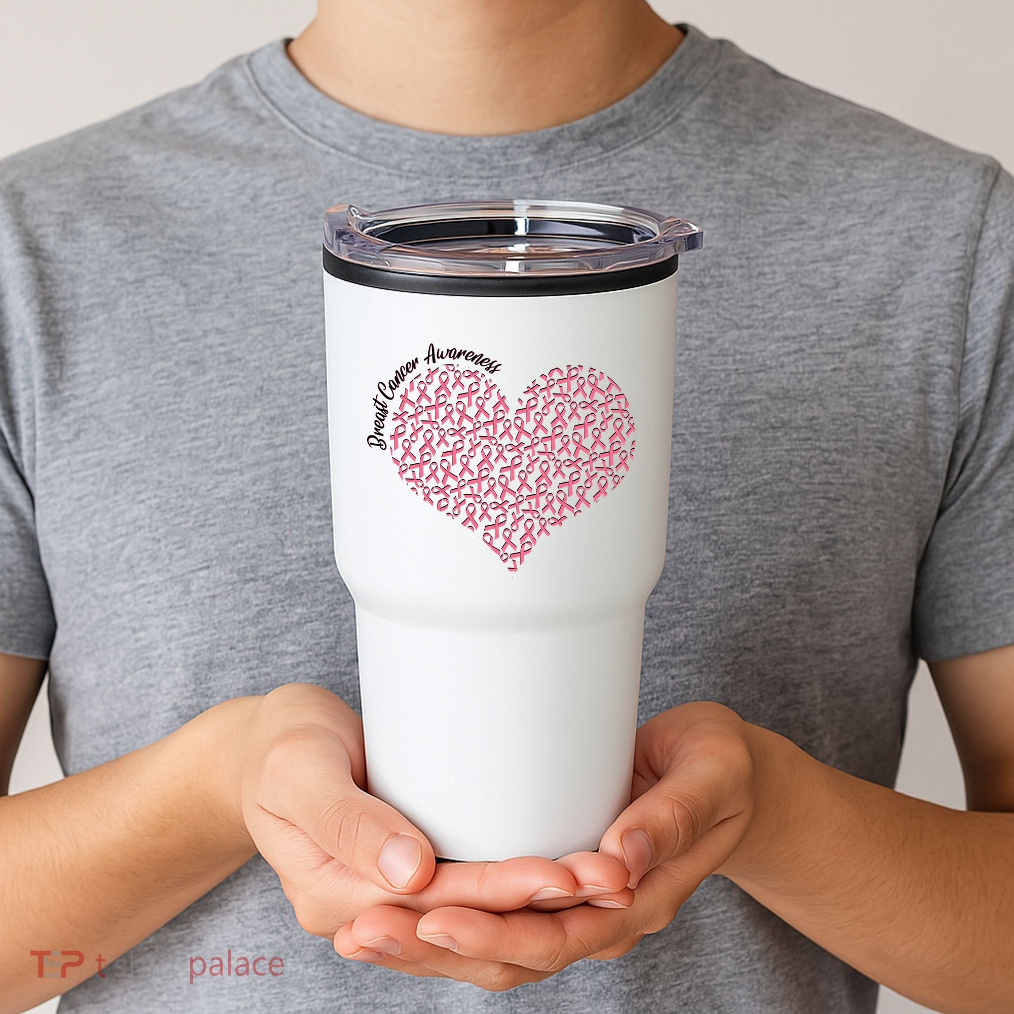 Cute Breast Cancer Awareness Ribbon Pattern Heart Tumbler