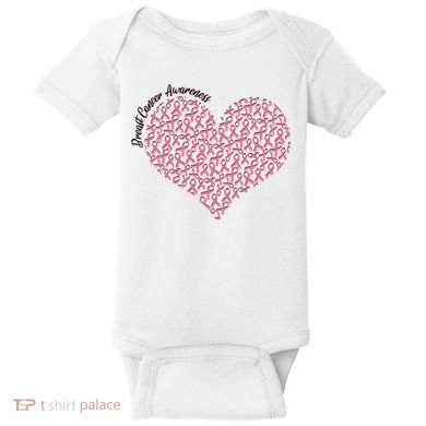 Cute Breast Cancer Awareness Ribbon Pattern Heart Baby Bodysuit