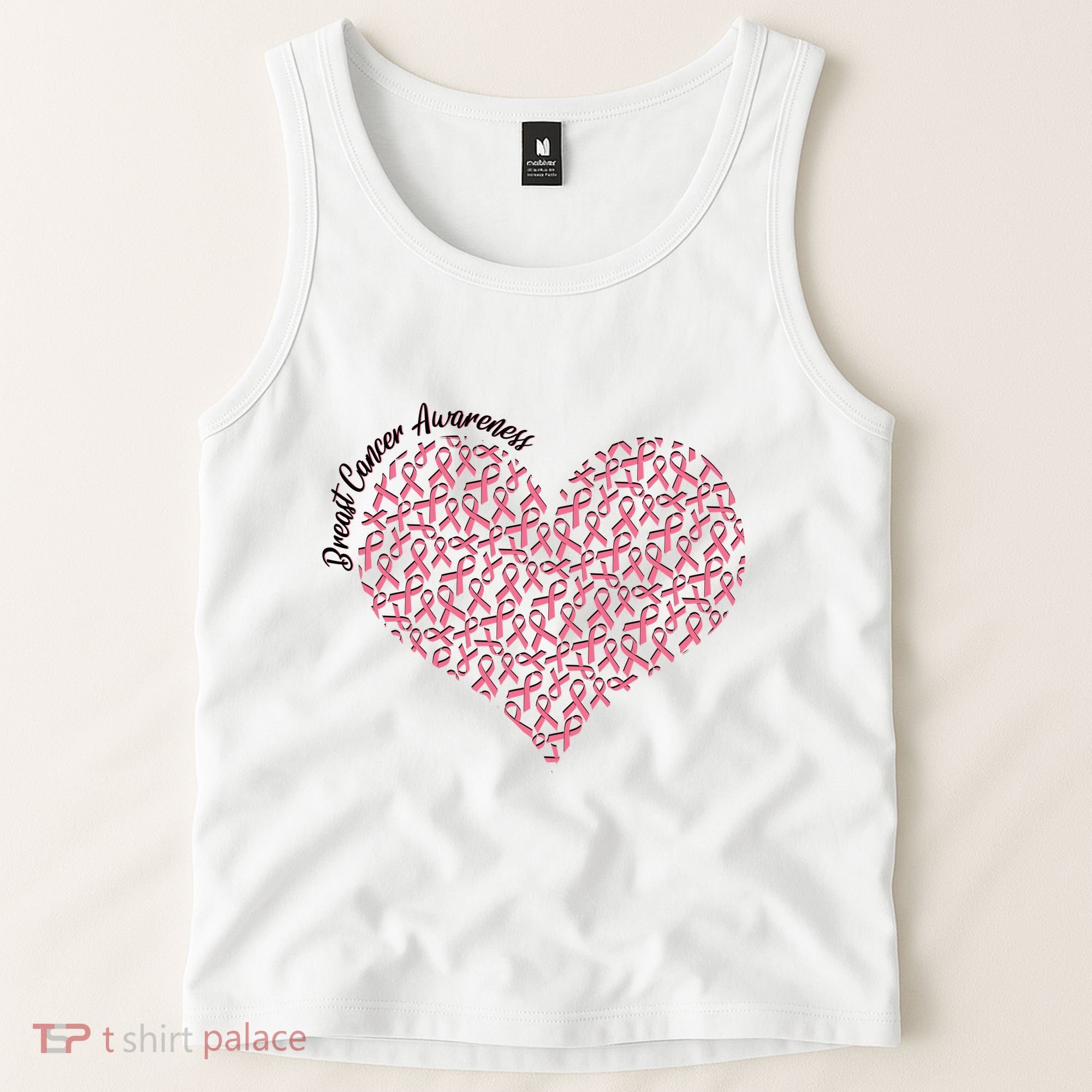 Cute Breast Cancer Awareness Ribbon Pattern Heart Tank Top