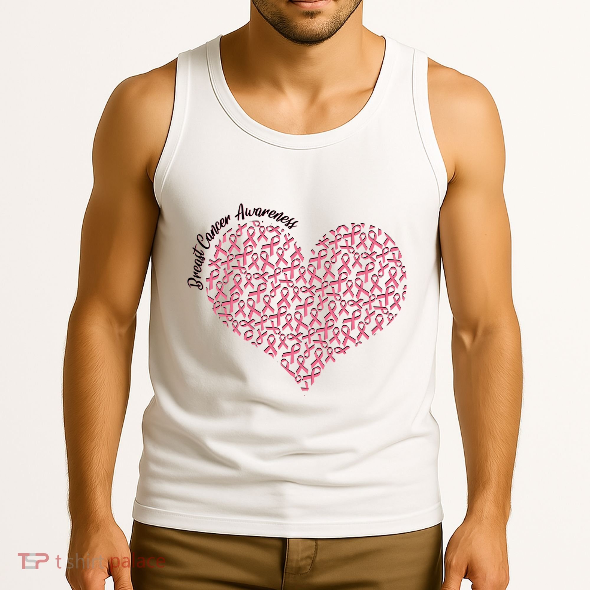 Cute Breast Cancer Awareness Ribbon Pattern Heart Tank Top