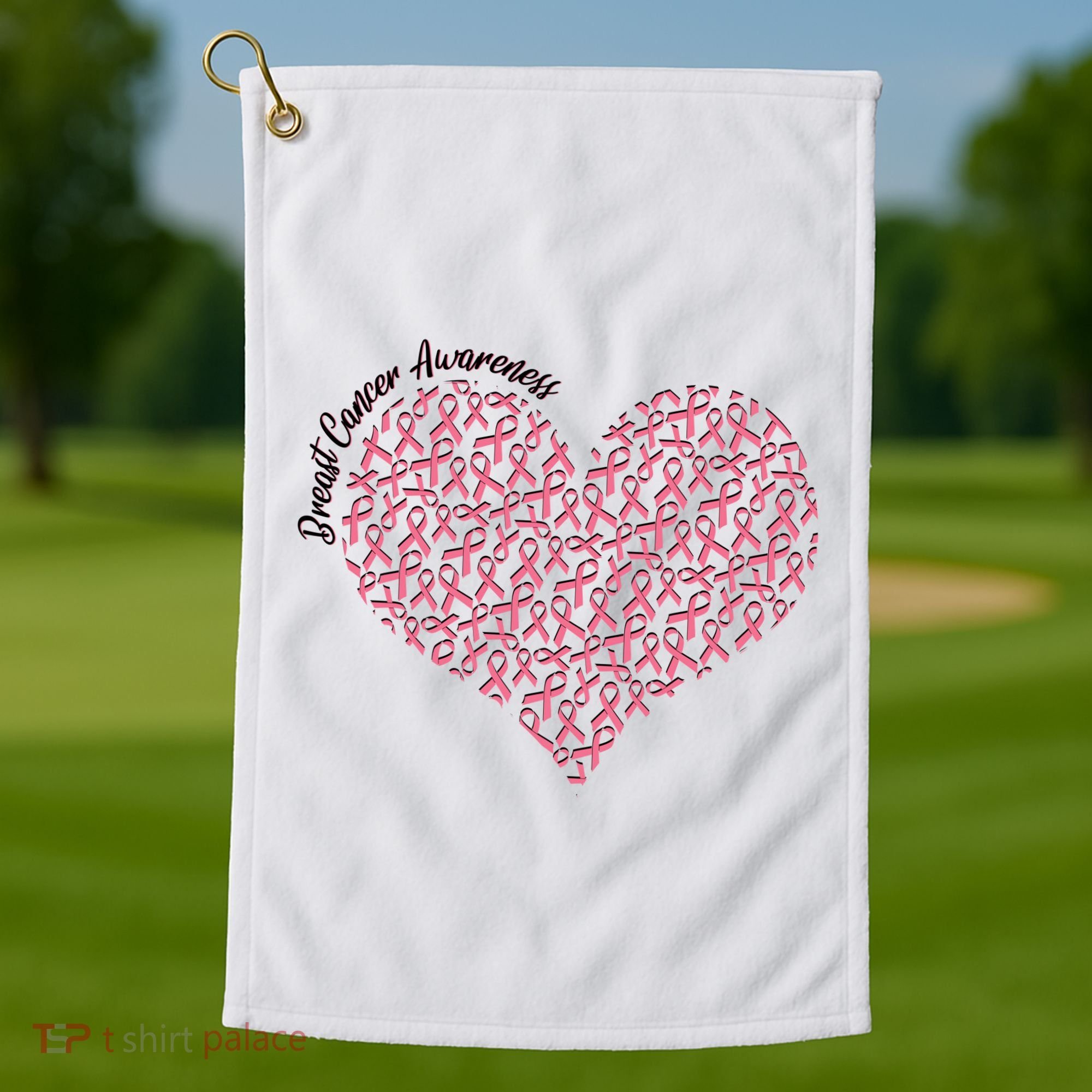 Cute Breast Cancer Awareness Ribbon Pattern Heart Golf Towel