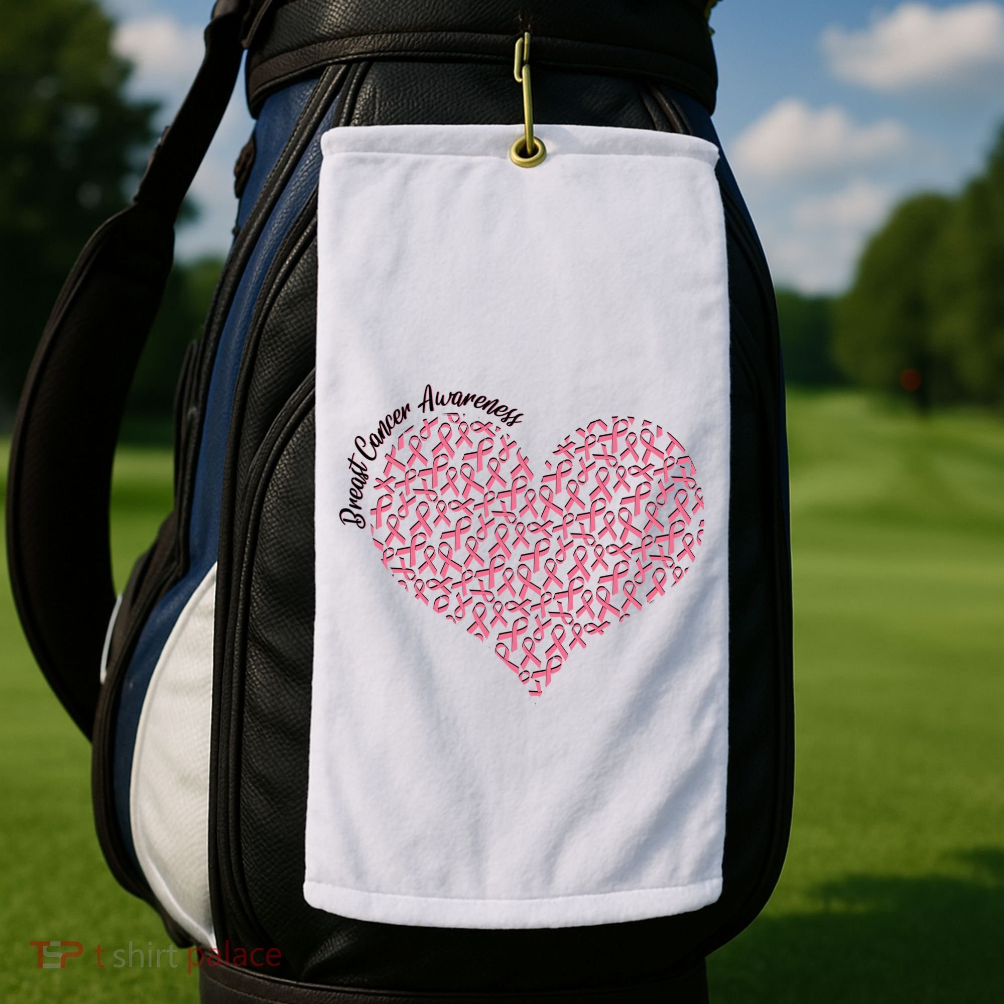 Cute Breast Cancer Awareness Ribbon Pattern Heart Golf Towel