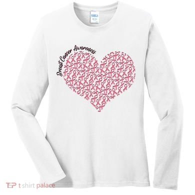 Cute Breast Cancer Awareness Ribbon Pattern Heart Women's Long Sleeve Shirt