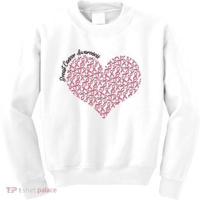 Cute Breast Cancer Awareness Ribbon Pattern Heart Kids Sweatshirt