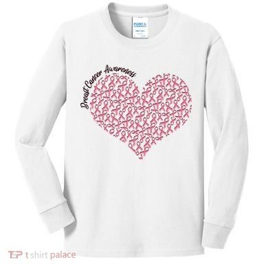 Cute Breast Cancer Awareness Ribbon Pattern Heart Kids Long Sleeve Shirt