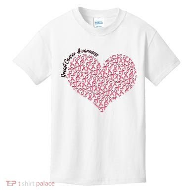 Cute Breast Cancer Awareness Ribbon Pattern Heart Kids T-Shirt