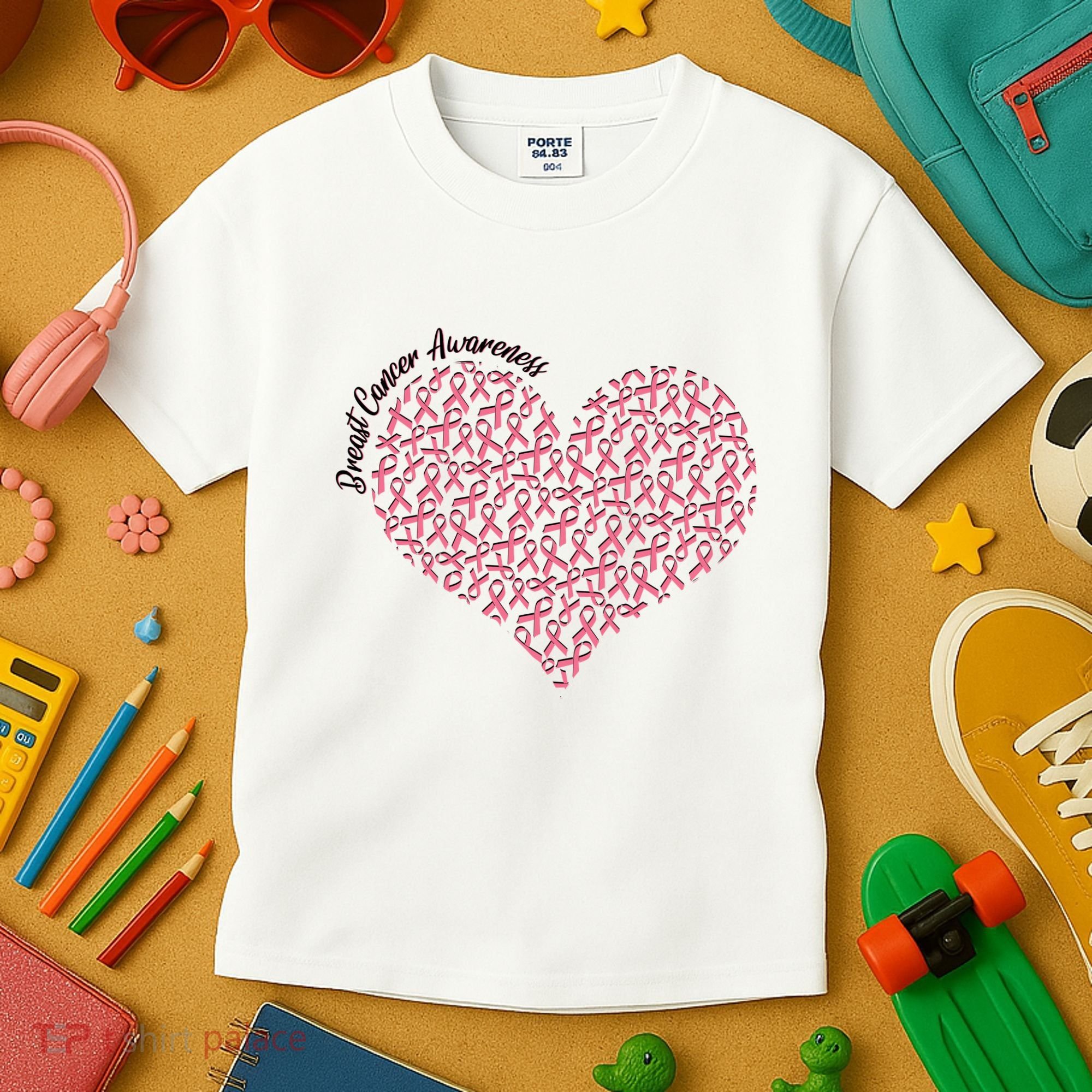 Cute Breast Cancer Awareness Ribbon Pattern Heart Kids T-Shirt
