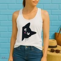 Cute Black Cat Halloween Costume Kitten Adult Women's Tank Top thumb 2