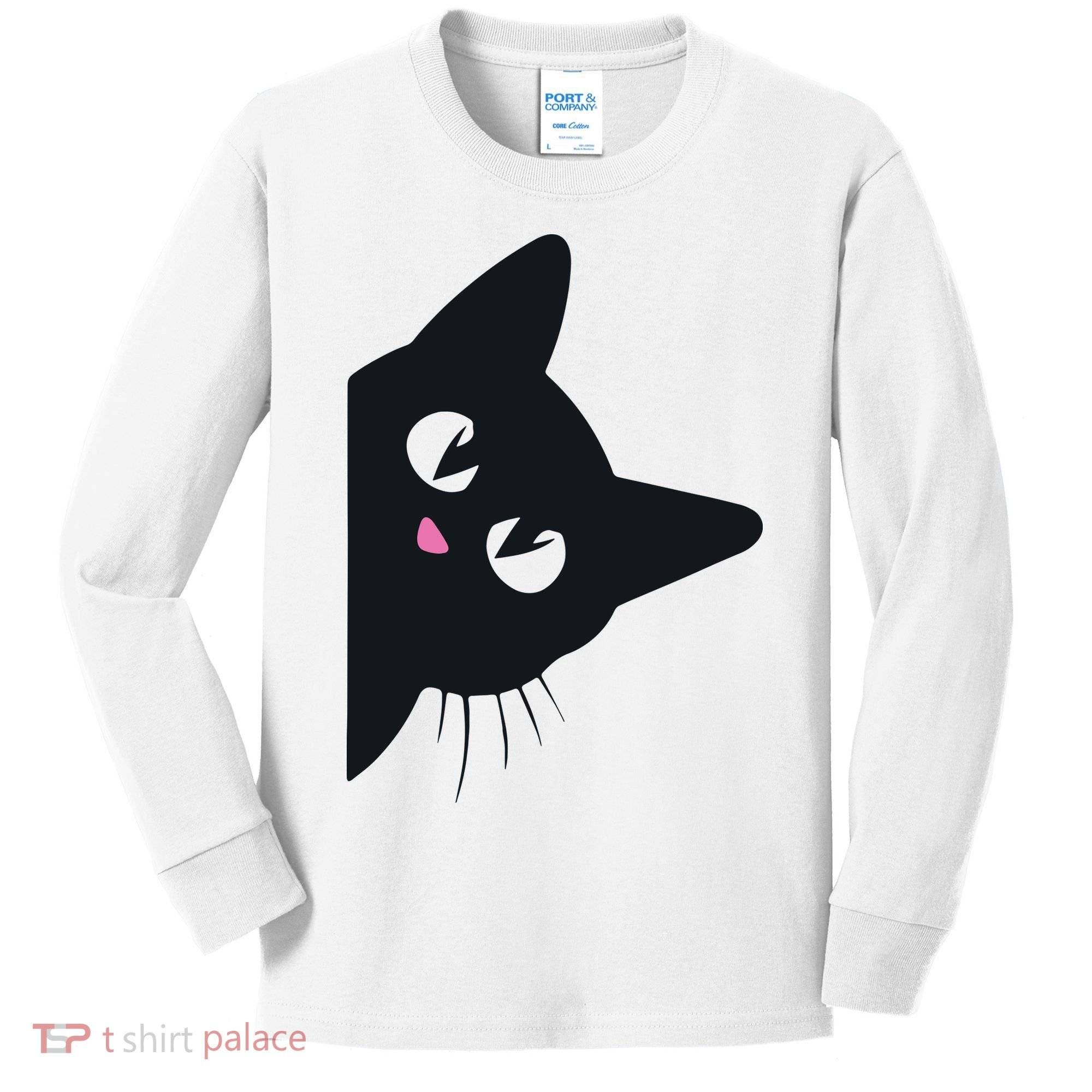 Cute Black Cat Halloween Costume Kitten Adult Kids Long Sleeve Shirt