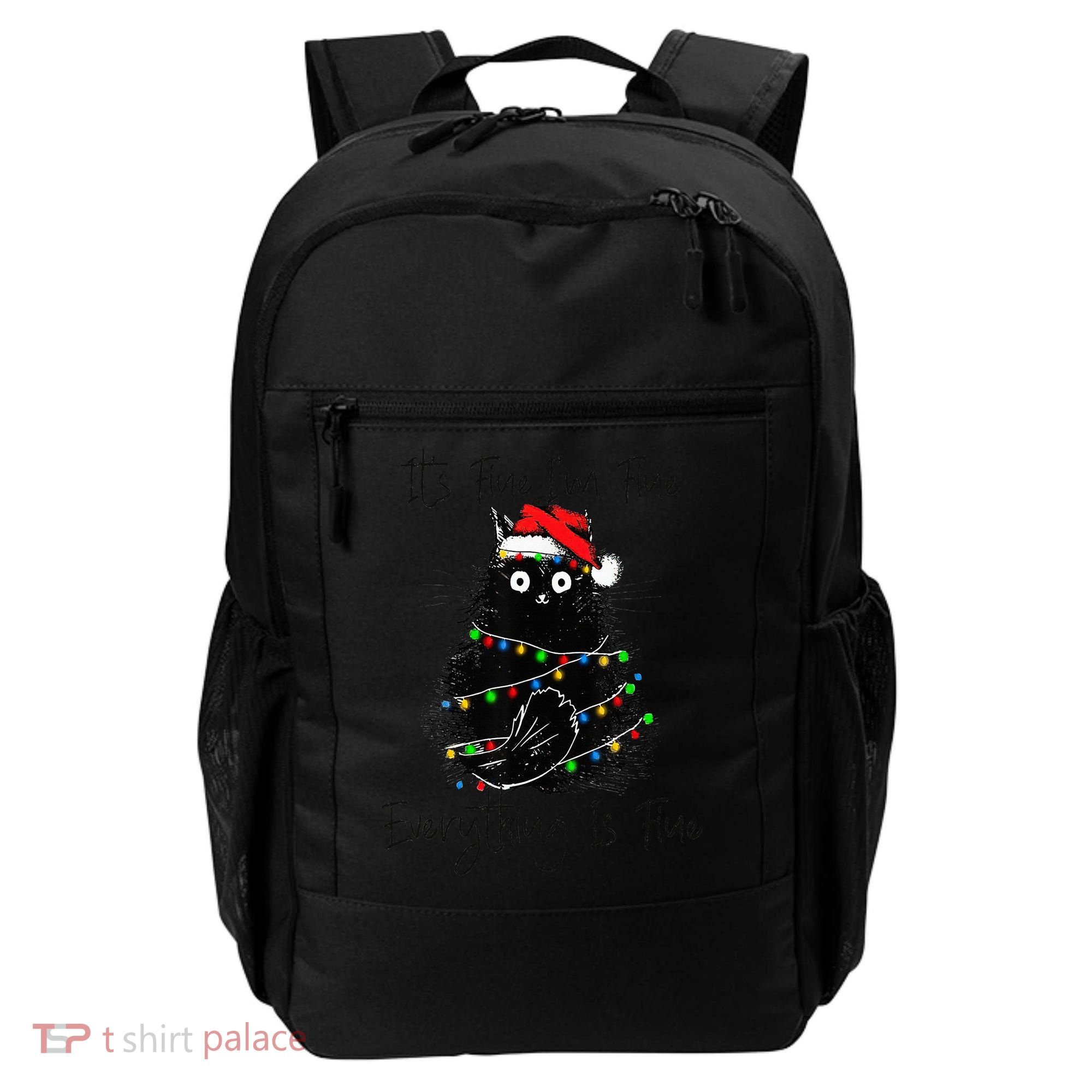 Christmas Black Cat It's Fine I'm Fine Everything Is Fine Backpack