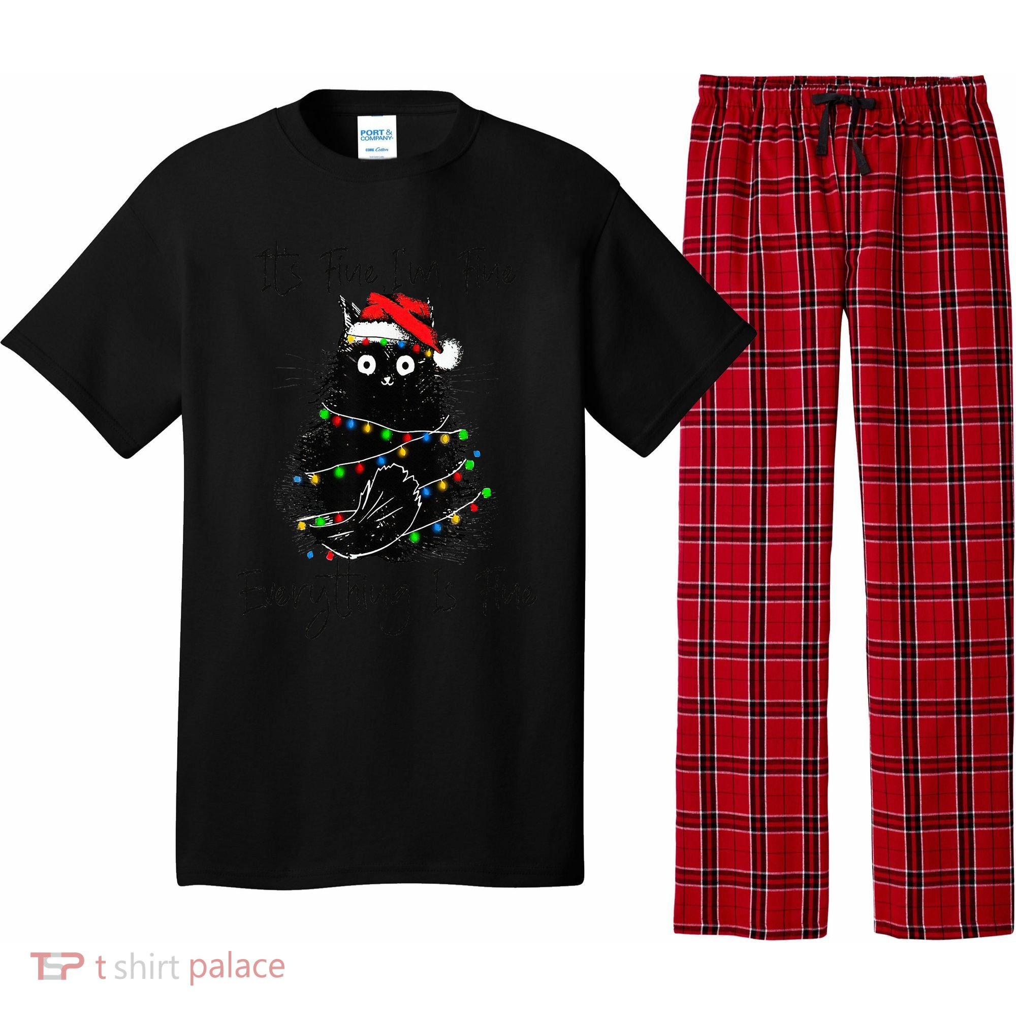 Christmas Black Cat It's Fine I'm Fine Everything Is Fine Pajama Set