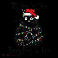 Christmas Black Cat It's Fine I'm Fine Everything Is Fine Women's Hoodie thumb 2