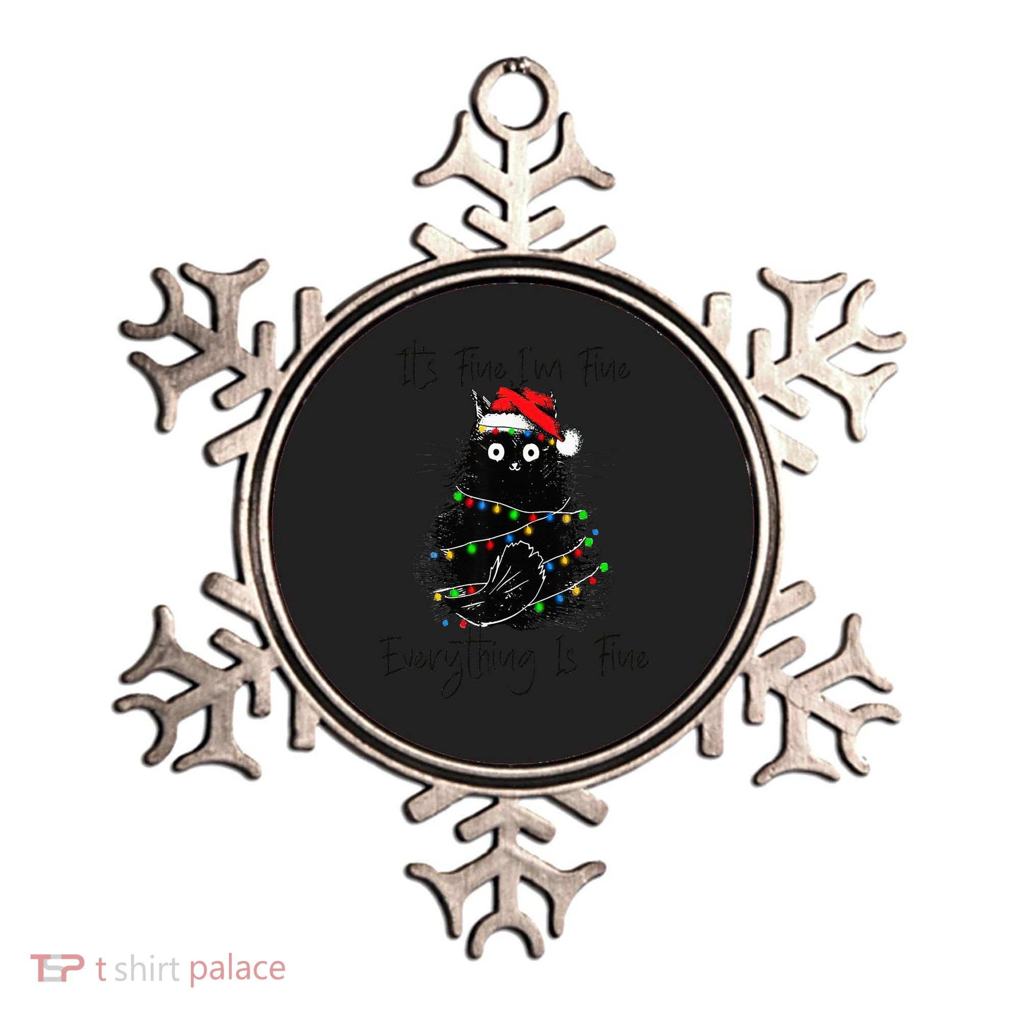 Christmas Black Cat It's Fine I'm Fine Everything Is Fine Ornament