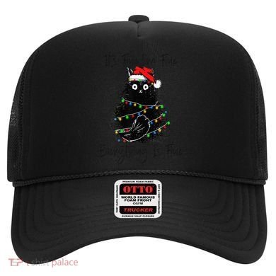 Christmas Black Cat It's Fine I'm Fine Everything Is Fine Hat