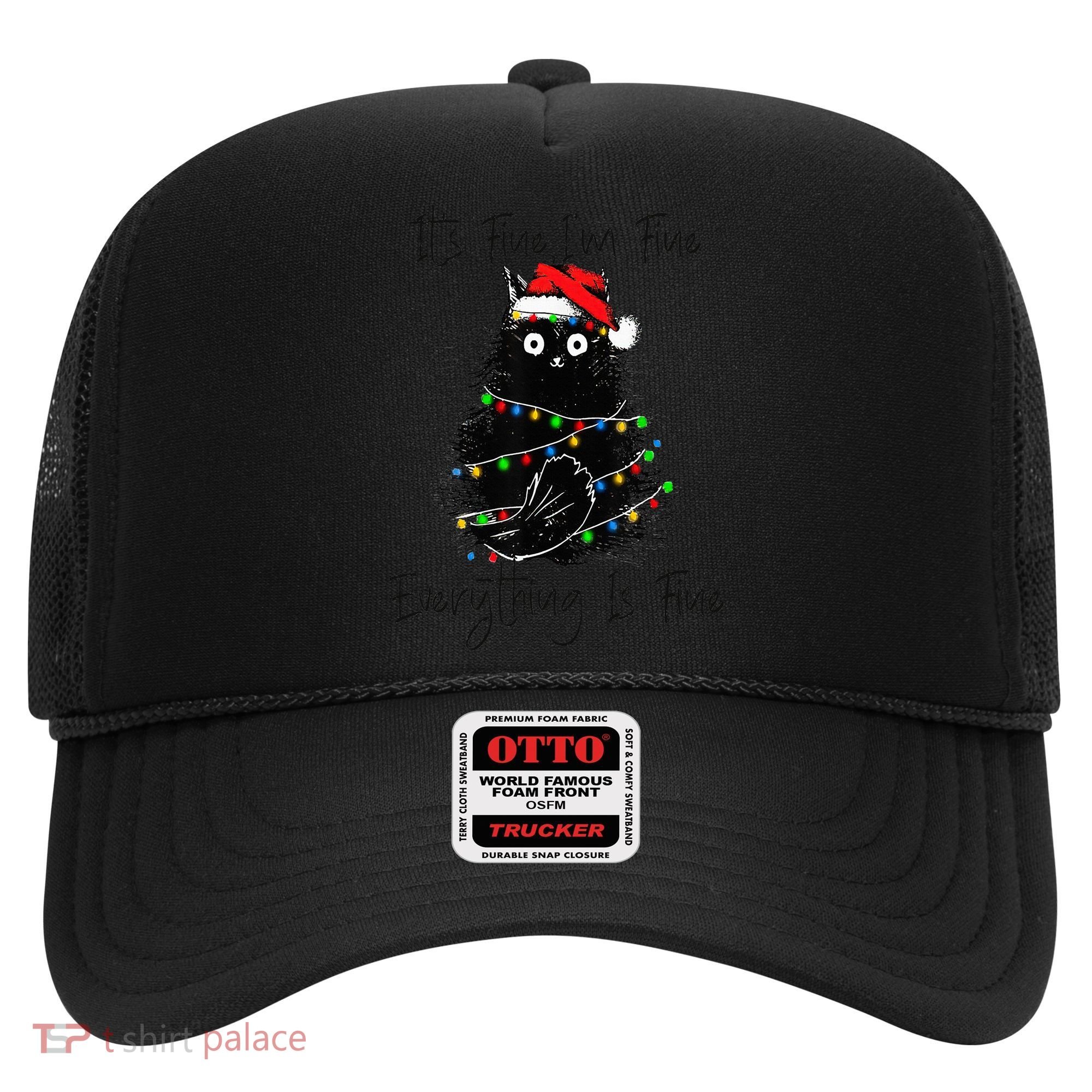 Christmas Black Cat It's Fine I'm Fine Everything Is Fine Hat