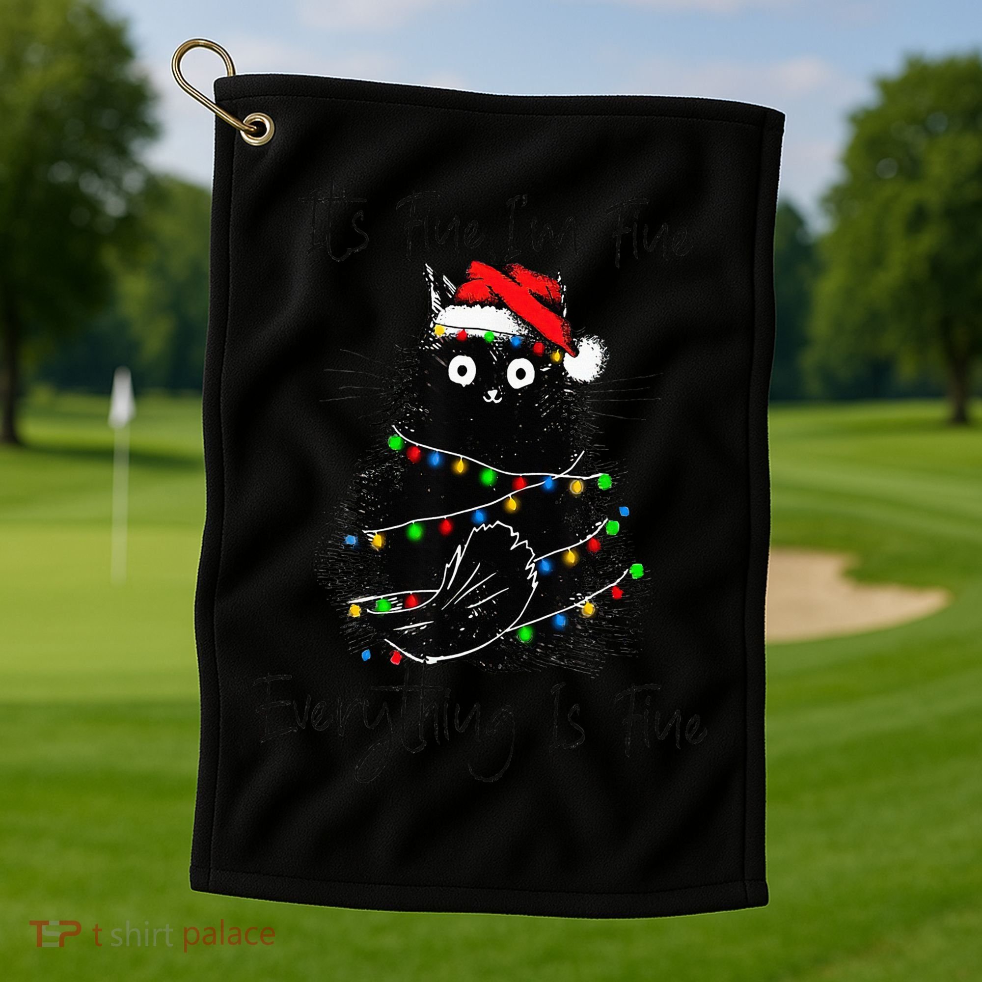 Christmas Black Cat It's Fine I'm Fine Everything Is Fine Golf Towel