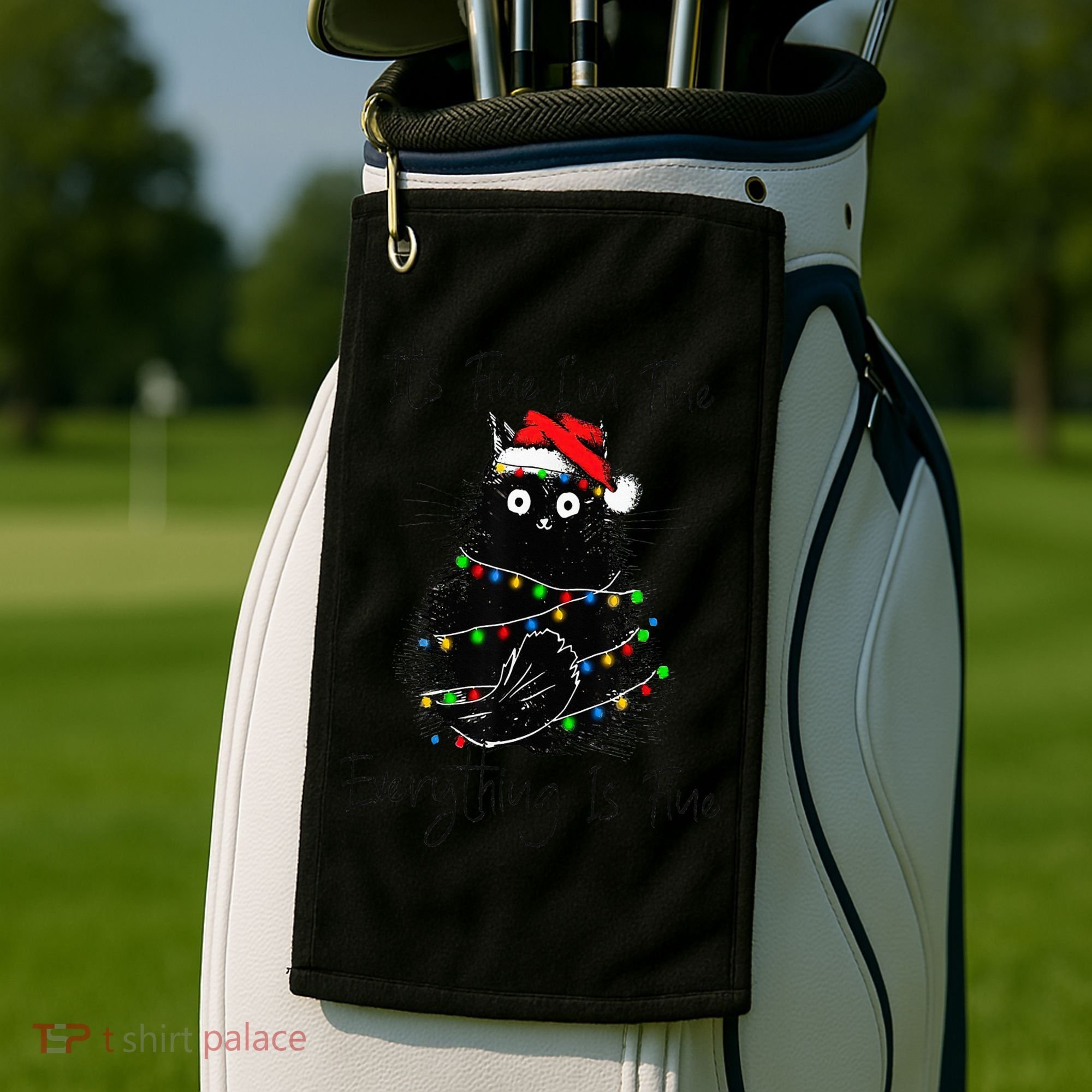 Christmas Black Cat It's Fine I'm Fine Everything Is Fine Golf Towel