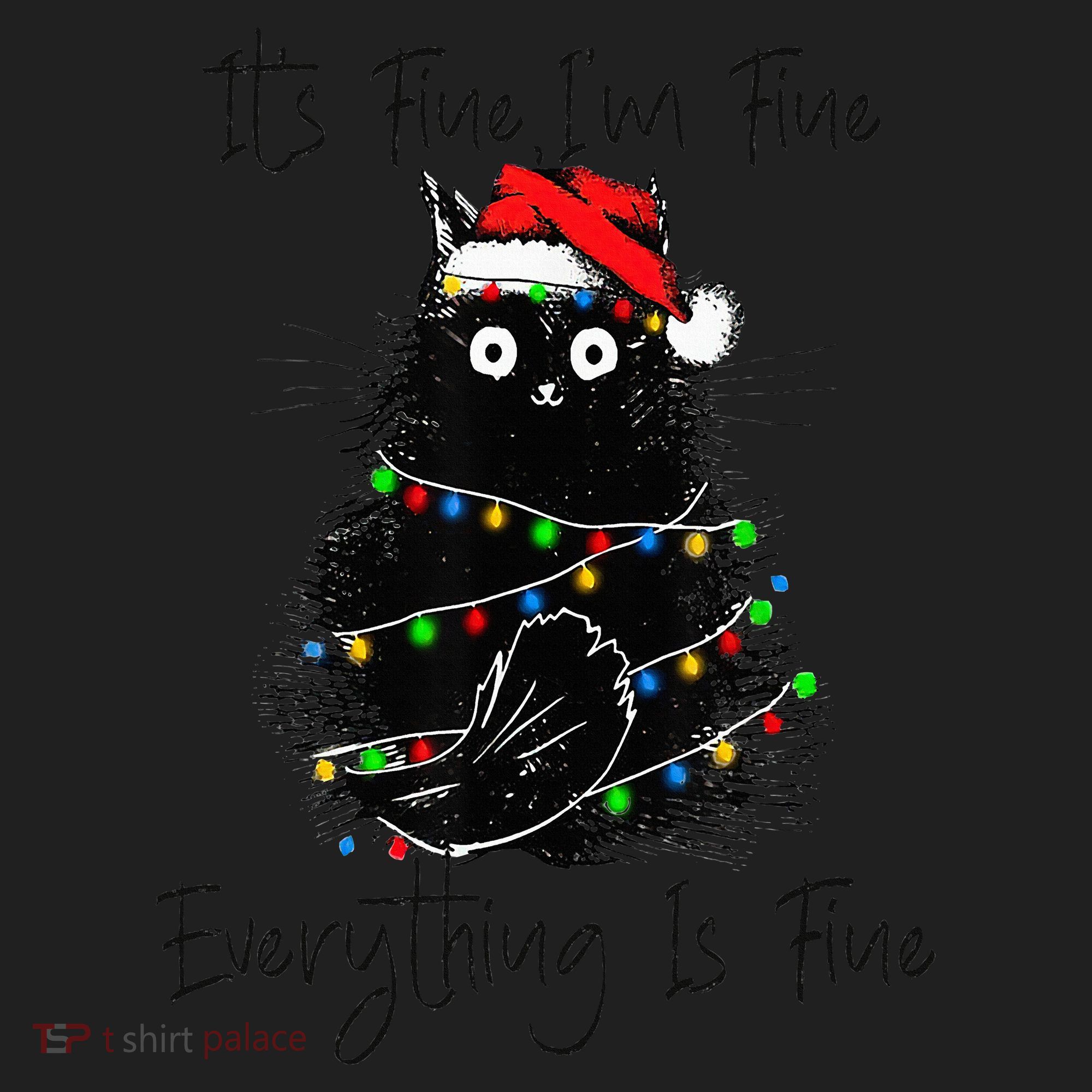 Christmas Black Cat It's Fine I'm Fine Everything Is Fine Golf Towel