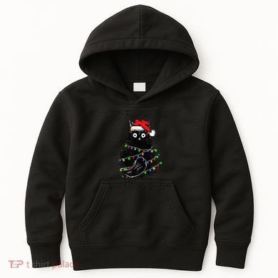 Christmas Black Cat It's Fine I'm Fine Everything Is Fine Kids Hoodie