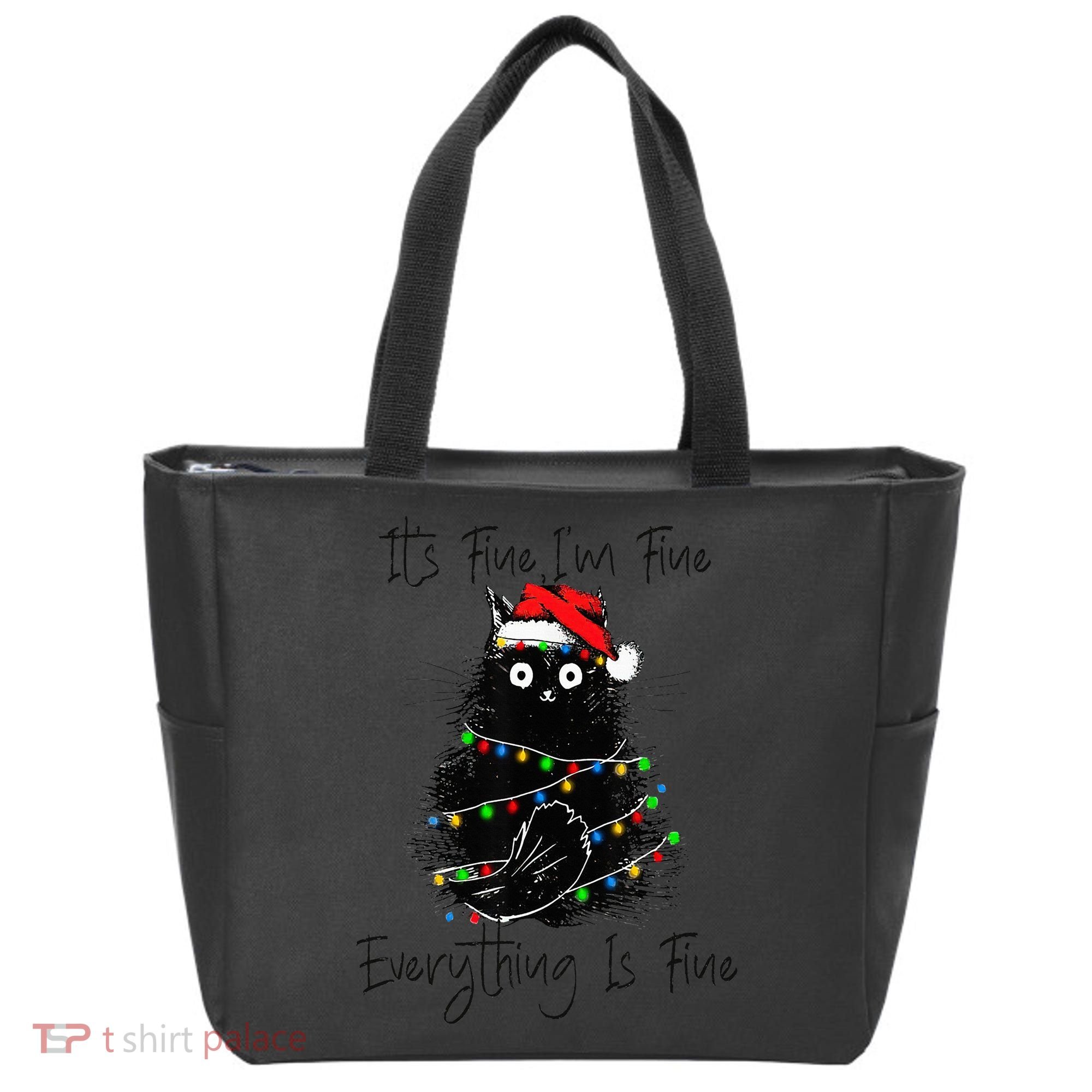 Christmas Black Cat It's Fine I'm Fine Everything Is Fine Tote Bag