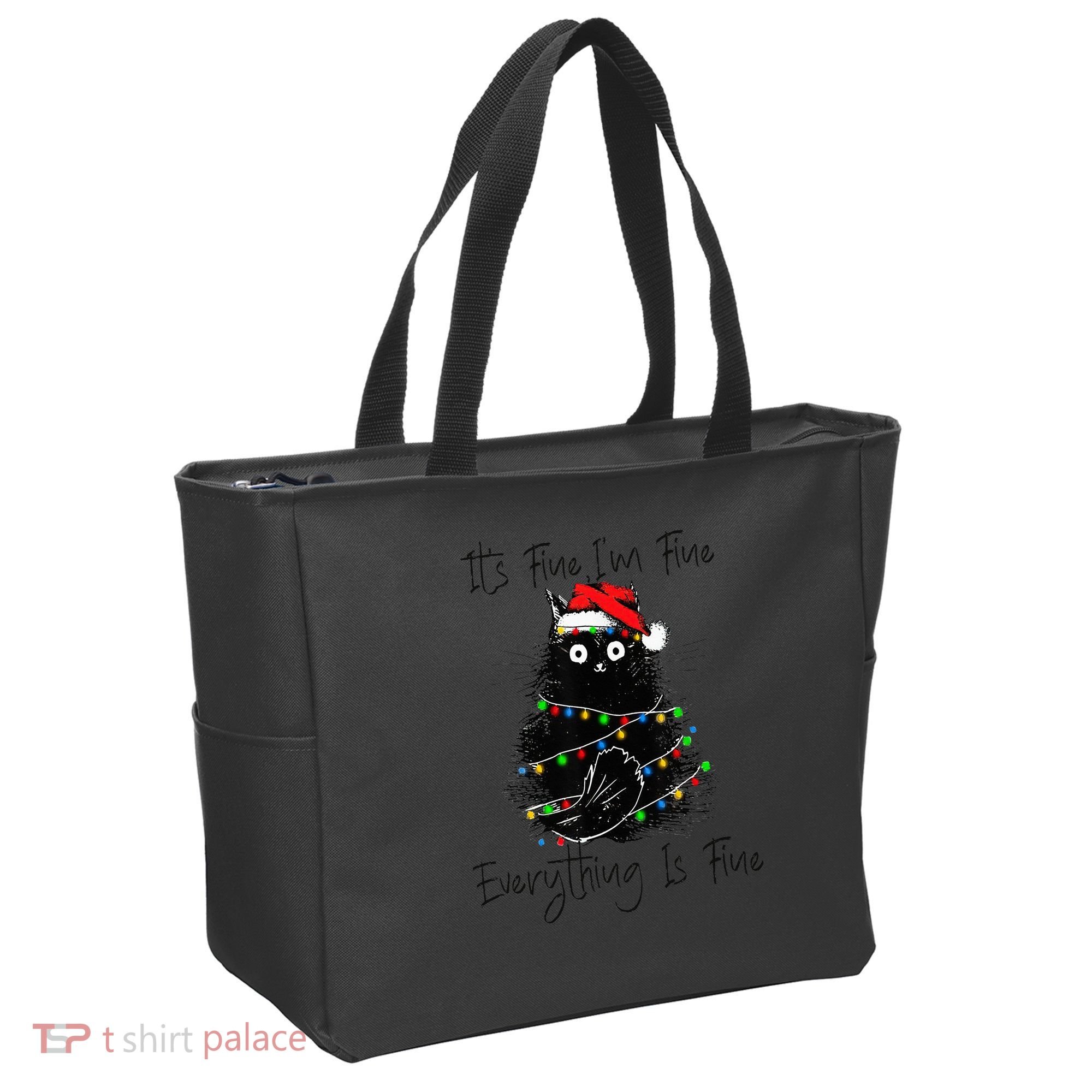 Christmas Black Cat It's Fine I'm Fine Everything Is Fine Tote Bag