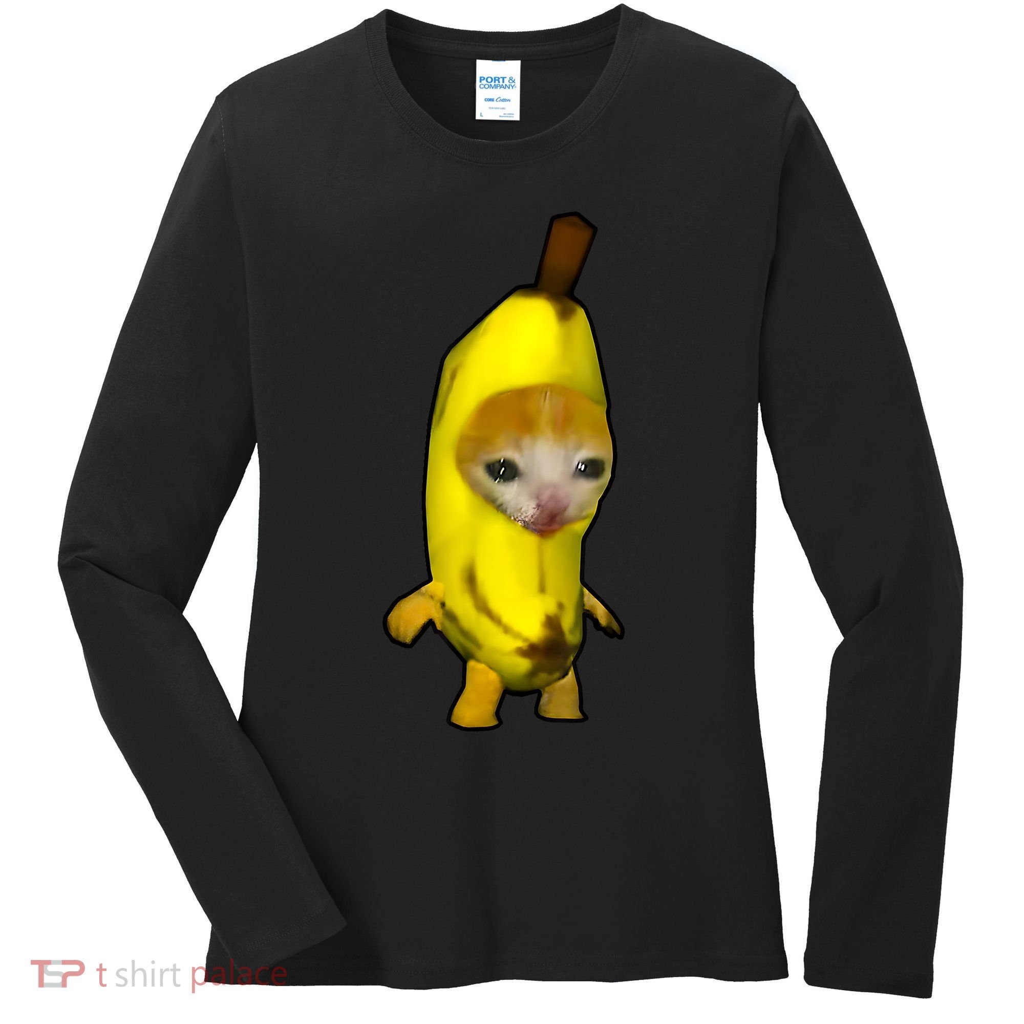 Cute Banana Cat Happy Bananacat Meme Kitty Cat Lovers Meme Women's Long Sleeve Shirt