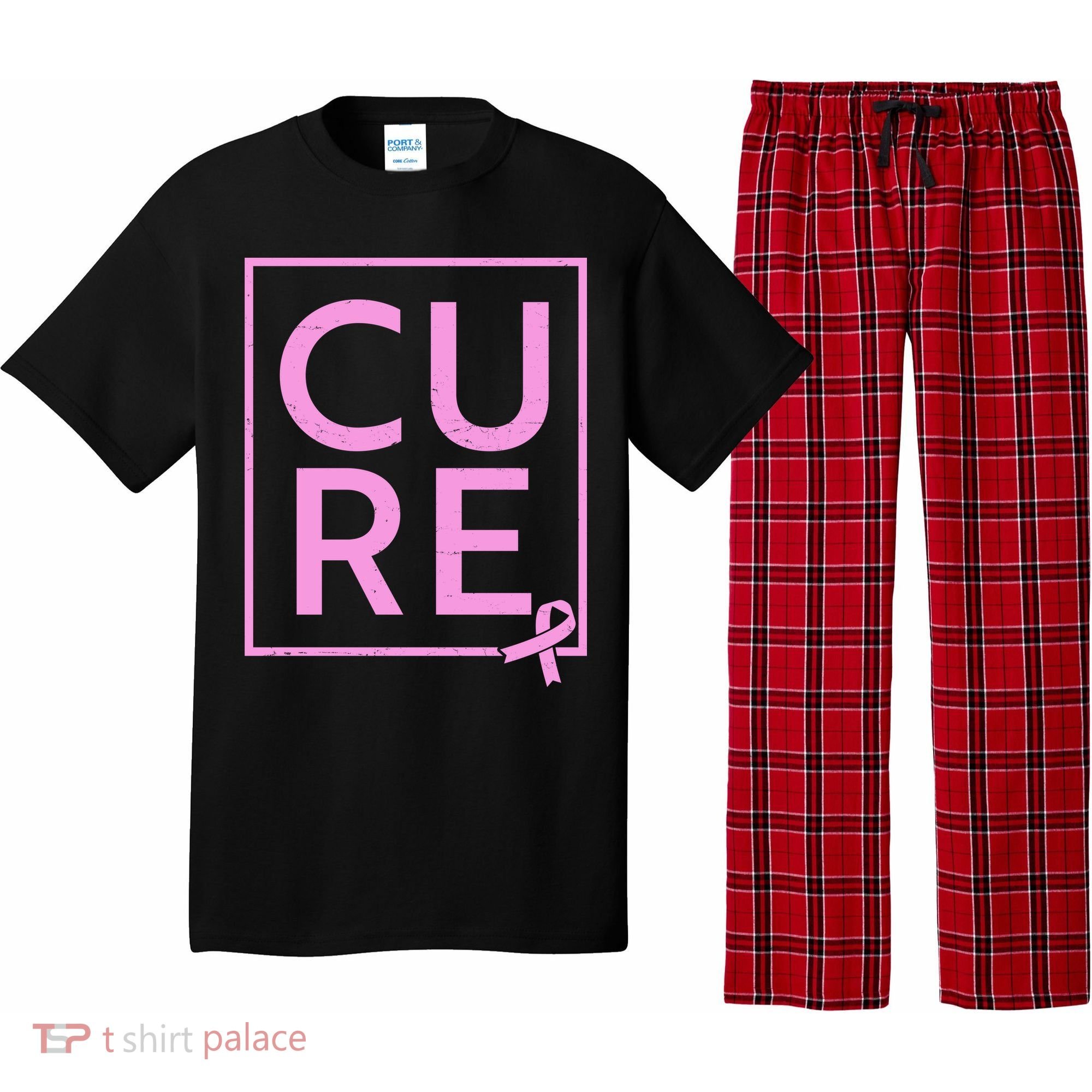 Cure Breast Cancer Awareness Pink Ribbon Pajama Set