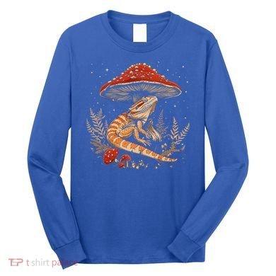 Cute Bearded Dragon Lizard Cottagecore Aesthetic Mushroom Long Sleeve Shirt