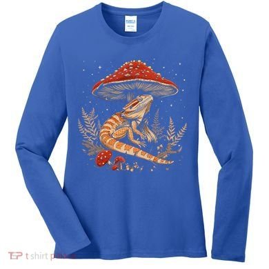 Cute Bearded Dragon Lizard Cottagecore Aesthetic Mushroom Women's Long Sleeve Shirt