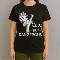 Cute But Dangerous Karate Taekwondo Unicorn Karate Girl T-Shirt thumb 4