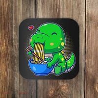 Cute Baby Dino Trex Eating Ramen Noodles Coaster thumb 0