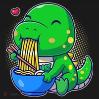 Cute Baby Dino Trex Eating Ramen Noodles Coaster thumb 2
